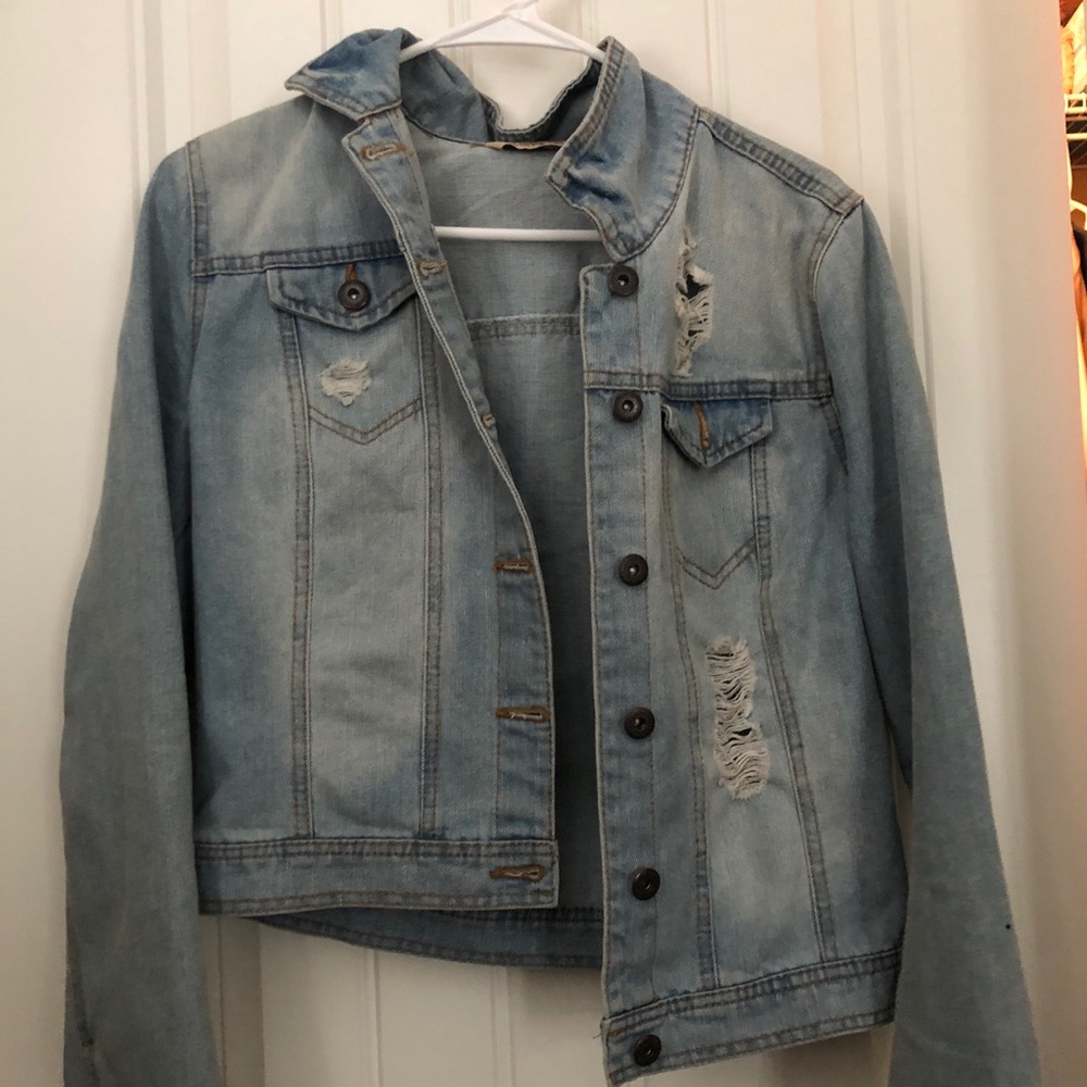 Distressed jean jacket